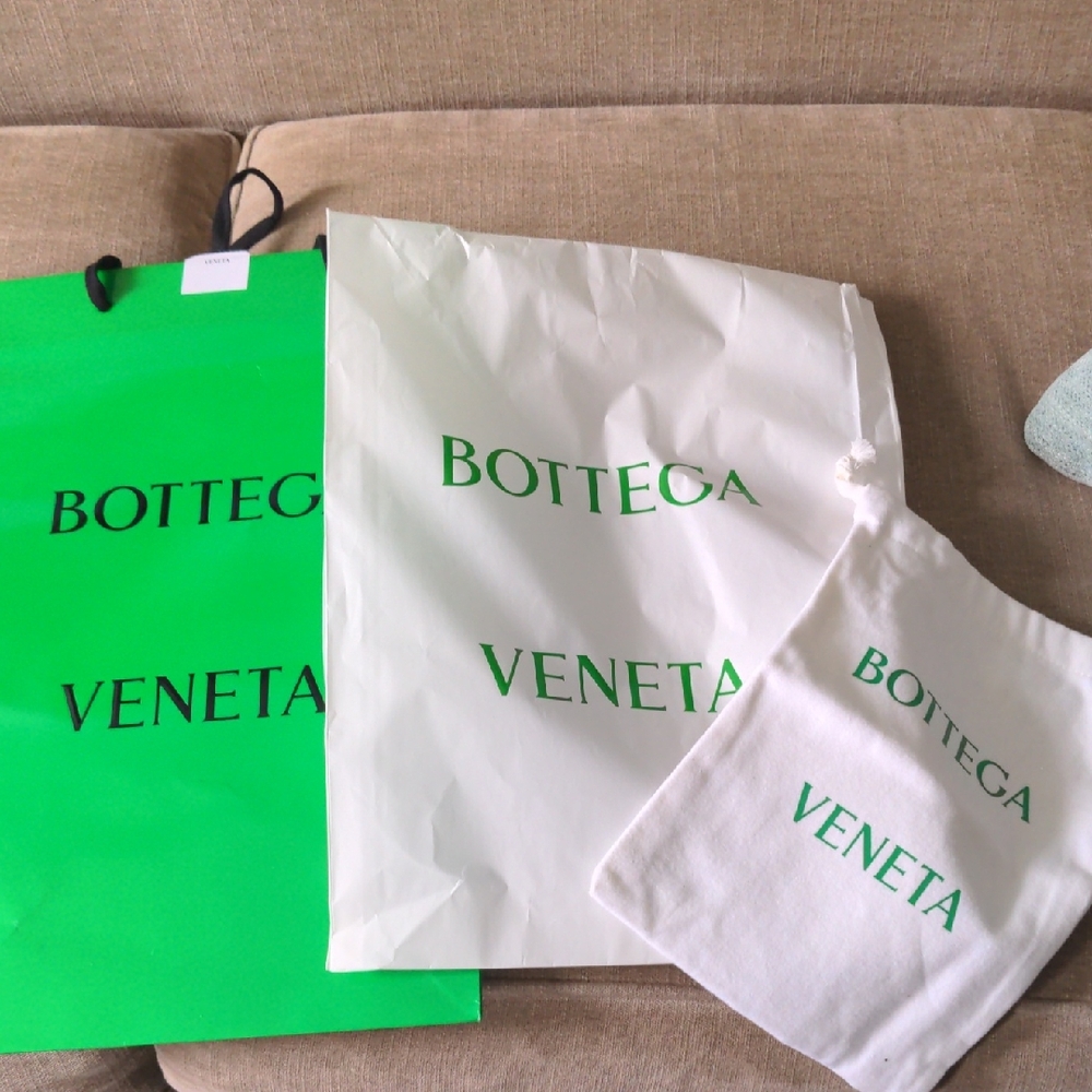 Bottega Veneta Green & White Bag Set, Shopping, Plastic, Cloth Bag, Designer